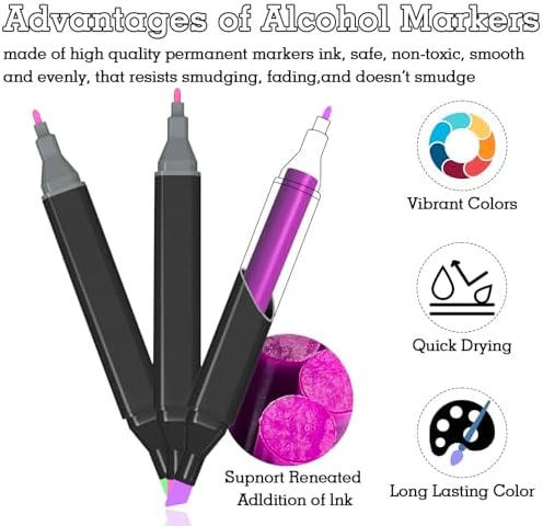 100 Colors Dual Tip Alcohol Markers, Dual Tips Art Markers, Permanent Sketch Marker Set for Adults Coloring, Painting, Sketching, Illustrations