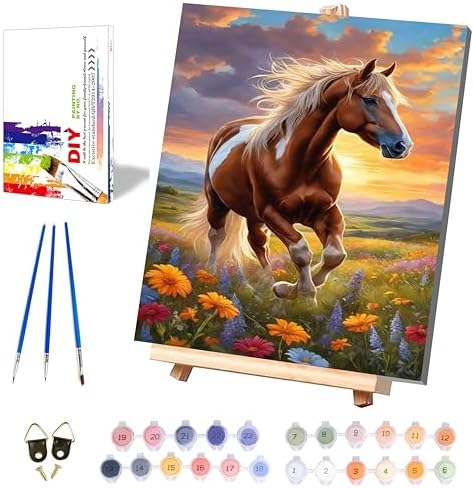 Horse Paint by Numbers for Adults with Framed Canvas - with Wooden Easel