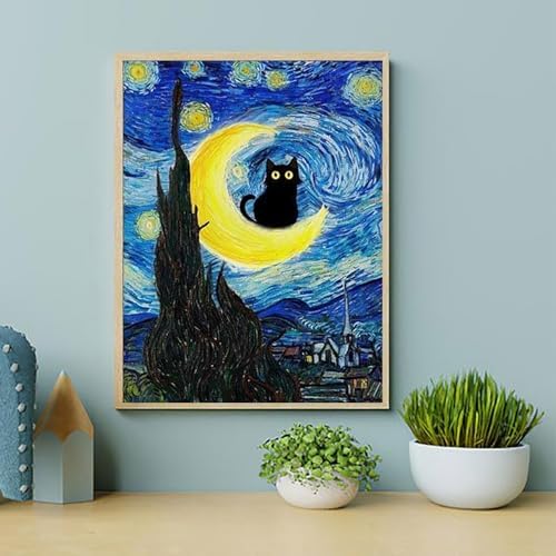 ARPADAMO Paint by Number Kits for Adults Beginners, Press Digital Easy Acrylic Black Cat 4 Pieces Paint, DIY Watercolor Paint Press Digital Kit on Canvas Home Wall Decoration Without Frame 12×16 inch