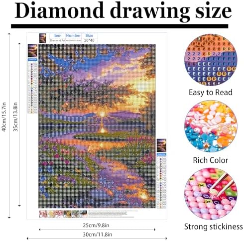 ckdiluy Landscape Diamond Art Kits for Adults Beginners, 5D DIY Sunset Diamond Painting Kits, Full Round Drill Diamonds Dots Gem Art Crystal, Home Wall Decor 12X16 Inch