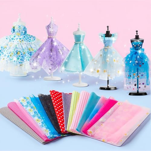 Klever Kits 400+PCS Fashion Design Crafts for Kids, Art and Crafts, DIY Sewing Kits with 3 Mannequins for Girls Aged 8-12, Toys for Kids, Birthday Presents, Doll Clothes