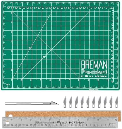 WA Portman Self-Healing Cutting Mat with Hobby Knife, 12'' Metal Ruler Set
