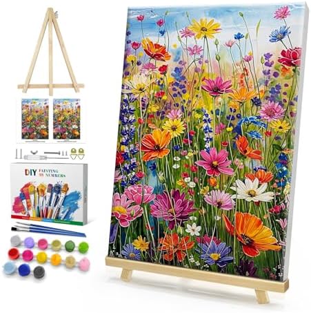 HeeBenor Framed Paint by Numbers Kit for Adults, Flowers Paint by Number with Easel, DIY Floral Acrylic Oil Painting Kit, Adult Paint by Number Kits Framed Canvas for Home Decor 8x12 Inch