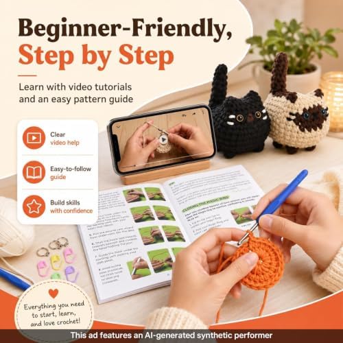 Esoes Crochet Kit for Beginners-4PCS Cat Crochet Kits for Adults, Amigurumi Crochet Animals Cat Crafts Crochet Kits, Holiday Gifts