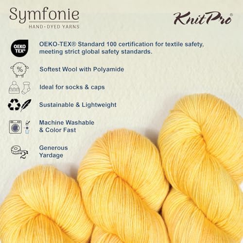 KnitPro Symfonie Fingering Weight Merino Wool Yarn 100g, Sunshine