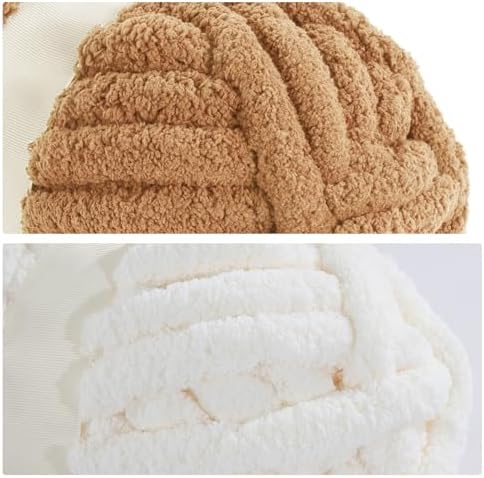 MABOZOO Assorted Chunky Yarn for Hand Knitting 8 Pack, Fluffy Jumbo Chenille Yarn, Soft Plush Yarn Bulky, Giant Thick Fuzzy Yarn for Arm Knitting,Khaki & Coffee(31.7 yds,8 oz Each Skein)