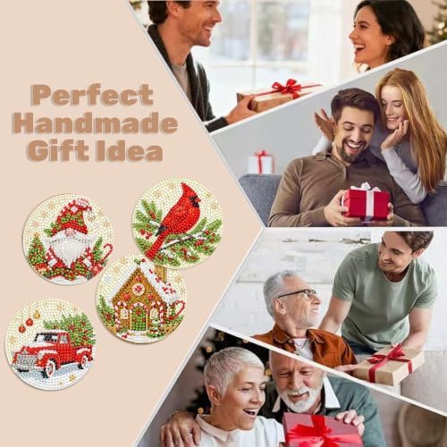8 Pcs Christmas Diamond Art Coasters Kits, Diamond Painting Coasters