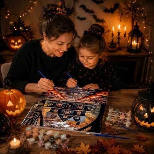 Halloween Paint by Numbers Kit for Adults Beginner with Framed 10x12 Inch