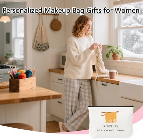 Knitting Gifts for Knitters Makeup Bag - Crochet Gifts for Crocheters Knitters Crochet Lovers Cosmetic Bag for Purse Travel Toiletry Bags Makeup Pouch With Zipper Crochets Knitting Supplies Stuff