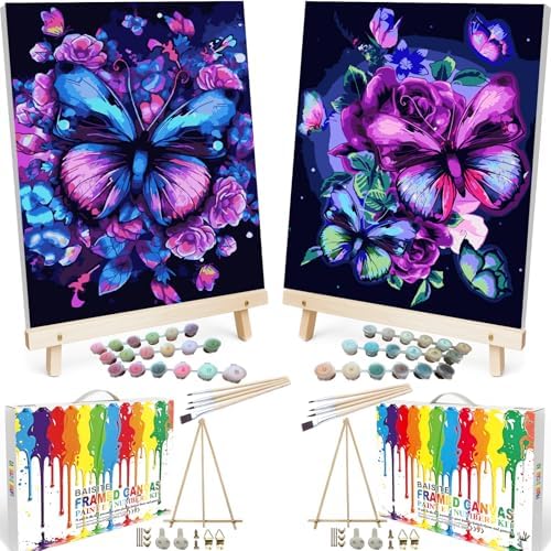 BAISITE Paint by Numbers Kit for Adults Beginners,12" Wx16 L 2 Pack Canvas for Painting Kits for Adults in Colorful Box 5152 Already Framed