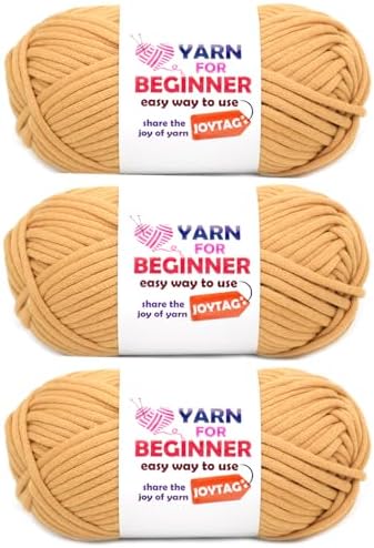 Brown Cotton Yarn for Crocheting and Knitting - Beginner Friendly with Easy-to-See Stitches - Cotton-Nylon Blend - Crochet Kit (3x50g)