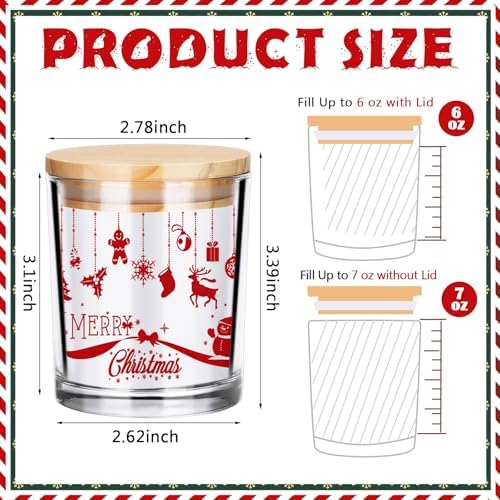 Ziliny 10 Pcs Christmas Glass Candle Jars Empty Containers Bulk 7 oz Glass Jars with Cork Lids Tins for Candle Making Storing Biscuits Tea Party Favors(Christmas)