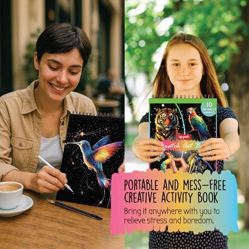 Scratch Art Book for Adults - Animal Series, 10 Rainbow Art and Crafts for Adults