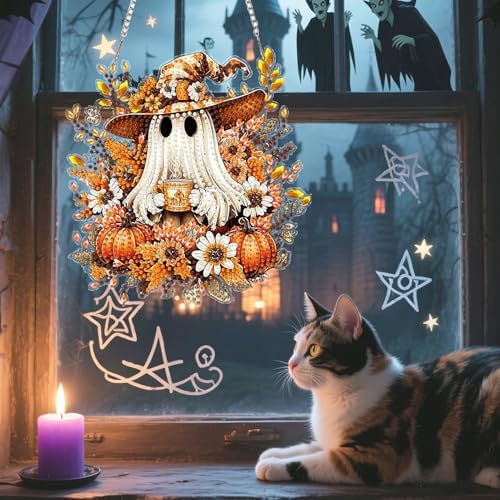 AIBOERL Diamond Art Kits for Adults, Halloween Acrylic Hanging Suncatcher