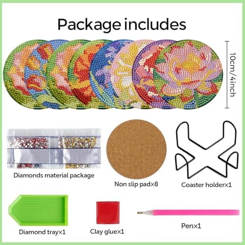 Leatrice 8 Pcs Diamond Art Coasters Small Diamond Painting Kits for Adults