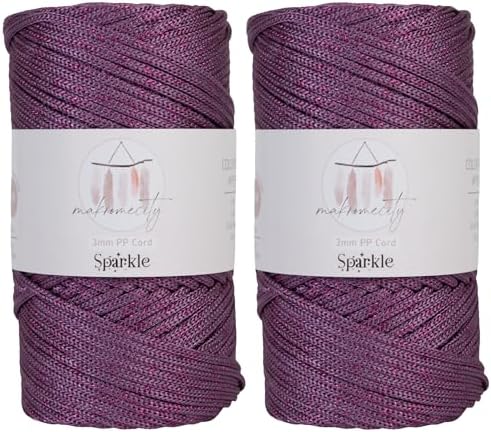 Makromecity Sparkle 2 Skeins of Polypropylene Macrame Cord 3mm x 131 Yards (394 feet) Premium Polyester Macrame Cord for Macrame Art & Crafts for Wall Hangings, Bags, Underplate, Rug