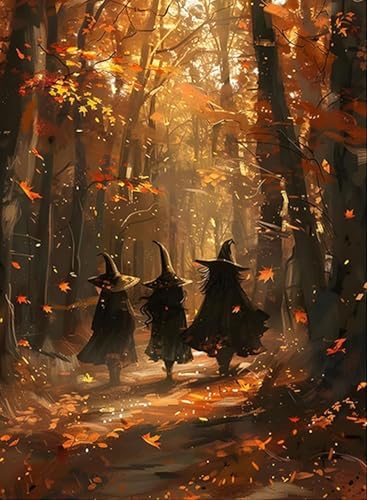 AIBOERL Paint by Numbers Kit for Adults Beginner,Fall Witch, 12X16In