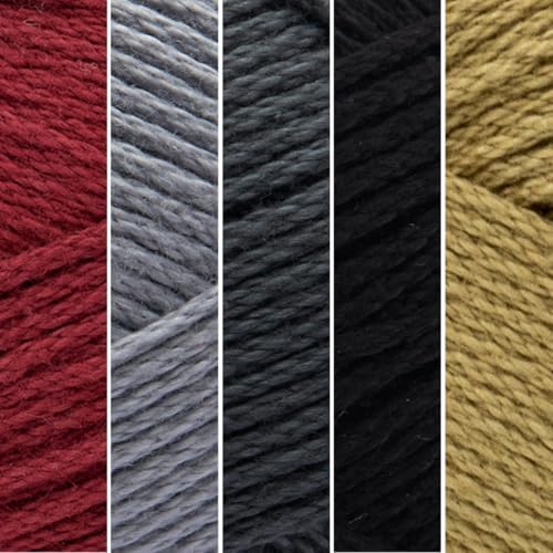 Lion Brand Yarn, 24/7 Cotton Mercerized Lightweight Yarn for Knitting, Crochet, and Crafts, Pocket Square, 5 Pack, Multicolor Pack of Natural Fiber for Breathable Tops, Durable Bags, and Dish Cloths