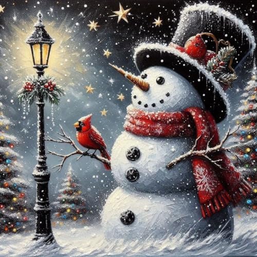 KYOQFVN Christmas Diamond Art Kits for Adults, 5D Snowman Diamond Painting Kits for Adults, DIY Full Round Drills Winter Paint with Diamonds for Wall Decor 14 x 14 in