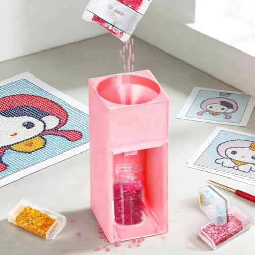 Diamond Painting Organizer - Drill Funnel for Round Containers, Portable Art Funnel for Easy Transfer, Accessories (Pink)