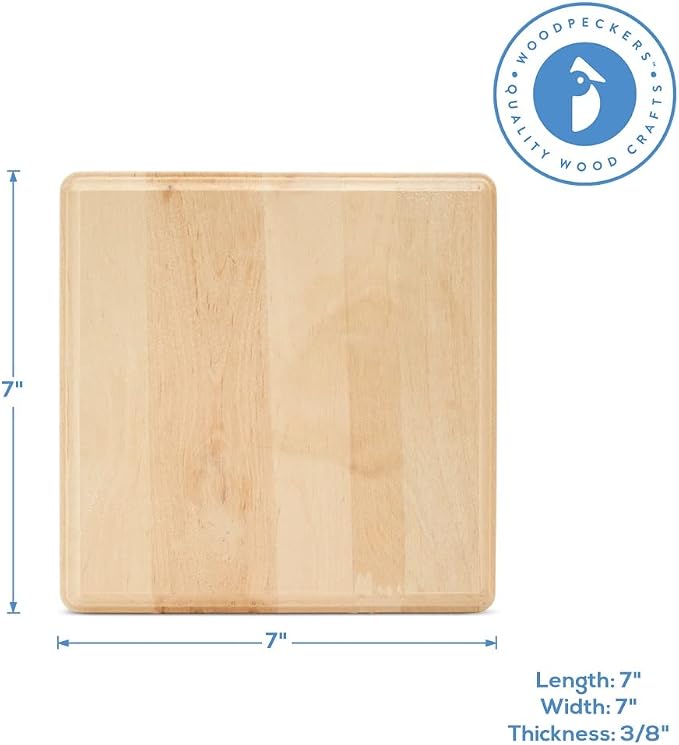 Unfinished Wooden Squares 7 inch, Pack of 1 Wood Boards for Crafts Wood Signs for Crafts, Wooden Plaque Craft Blanks by Woodpeckers