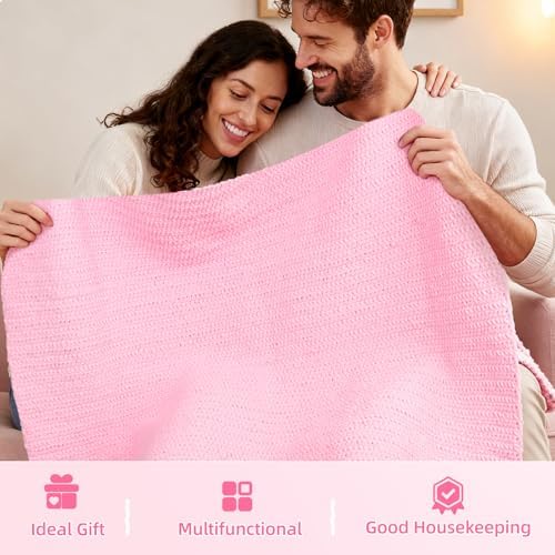 Aeelike Crochet Blanket Kit for Beginners, Easy Soft Crochet Kit, Pink