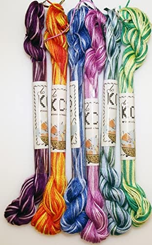 KCS Big skeins of 25 Meters Size 25 Color Variegated Cross Stitch Stranded Threads,6 skeins,04