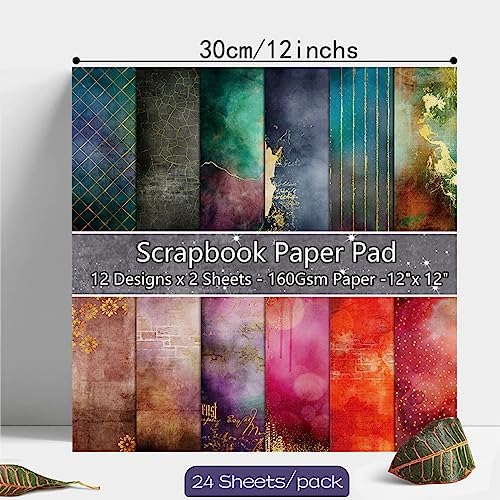 YASMEN Vintage Scrapbook Paper Pad, 12x12 Single-Sided Cardstock Paper Pads for Card Making, Journals, Planner, DIY Envelopes, Greeting Cards, Gift Card, Decorative Art Craft -24 Sheets