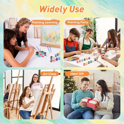 24 Pack Mini Acrylic Paint Set, 12 Colors Acrylic Paint Strips with 48 Brushes, Washable Paint for Kids & Adults Craft, 336 PCS Painting kit for Easter Eggs, Birthday, Party Favor, Classroom Art Gifts