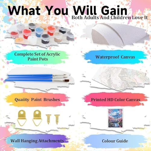 EIBEILI Mount Fuji Paint by Numbers Kit for Adults Beginner,Cherry Blossoms Adult Paint by Number Kits on Canvas,Easy Canvas Paint by Numbers for Adults for Home Wall Decoration 12 X 16 inch