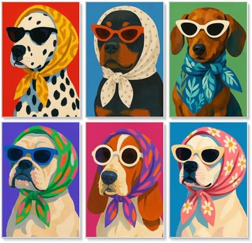 6 Pack Paint by Numbers Kit for Adults, Funny Dog Painting, 8x12 Inch | DIY Adult Paint by Number Kits on Canvas for Beginners, without Frame, Funny Pet Home Wall Decor, Stress Relief Craft Gift