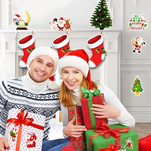Christmas Theme Stickers, 100Pcs Vinyl Waterproof Merry Christmas Stickers for Envelopes Gifts Tags Crafts Snowboard Decorations, Funny Christmas Holiday Party Favors for Kids Teens Aduts