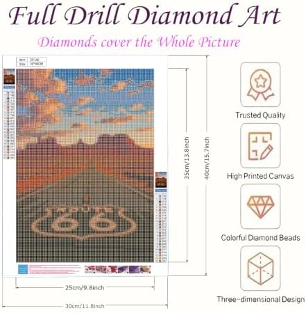Route 66 5D Diamond Art Kit for Adults Full Drill Canvas Wall Decor