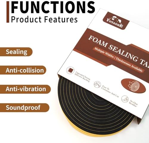 Yotache Weather Stripping Door Seal Strip 1/2 x 1/4 inch, 2 Rolls x 13Ft, New Adhesive Foam Insulation Tape for Door Frames, Windows, Total 26Ft (Pack of 2)