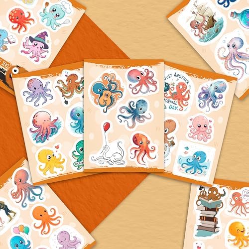 100Pcs Octopus Stickers and Decals Waterproof for Waterbottle, Laptop - Octopus Gifts, Party Decorations and Favors - Ocean Animal Stickers - Marine, Sea Gift for Women & Men
