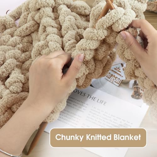 MABOZOO Assorted Chunky Yarn for Hand Knitting 8 Pack, Fluffy Jumbo Chenille Yarn, Soft Plush Yarn Bulky, Giant Thick Fuzzy Yarn for Arm Knitting,4 White & 4 Khaki(31.7 yds,8 oz Each Skein)