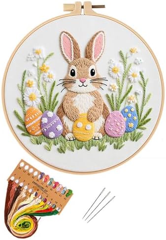 BoAn Rabbit Embroidery Kit for Beginners, DIY Cross Stitch Kit with Hoop