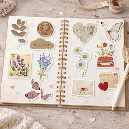 Vintage Aesthetic Stickers Pack, 120PCS Scrapbook Stickers for Journaling, Floral Butterfly Retro Collage Decals for Water Bottle, Laptop, Notebook, Junk Journal, Adults Teens