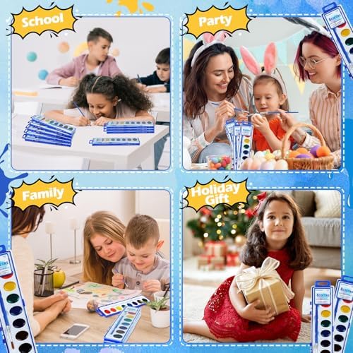 Watercolor Paint Set for Kids - Bulk Pack of 10, 8 Colors Washable Water Color Paints Sets with Paintbrush, Kids Watercolor Paint Set for Coloring, Art, Classrooms and Easter Paint Supplies