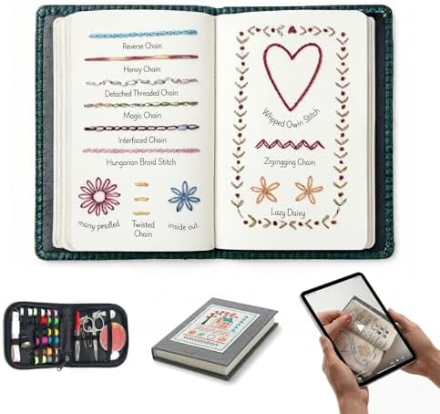 majusaccessory Embroidery Stitch Book Kit for Beginners,106 Patterns & 27 Full Tool Set with Video Instructions, Portable All in One Kit for Stress Relief & Relaxation, Perfect for Leisure Time, Gift