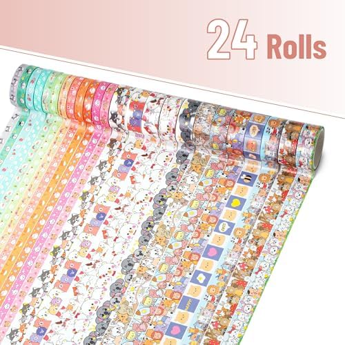 Mr. Pen- Cute Washi Tape Set - 24 Rolls Kawaii Animals Gold Foil Decorative