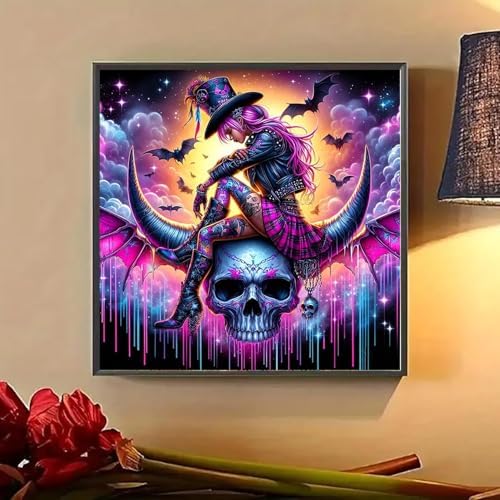Lophomie Diamond Art Kits for Adults, 5D Witch Skull Diamond Painting Kits