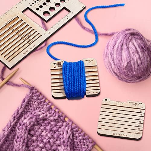 BENECREAT 3Pcs Knitting Needle Gauge Multifunctional Wood Spinning Control Card Knitting Tool for Spinners Yarn WPI Guide Gauge Measuring Tools Crochet Accessories