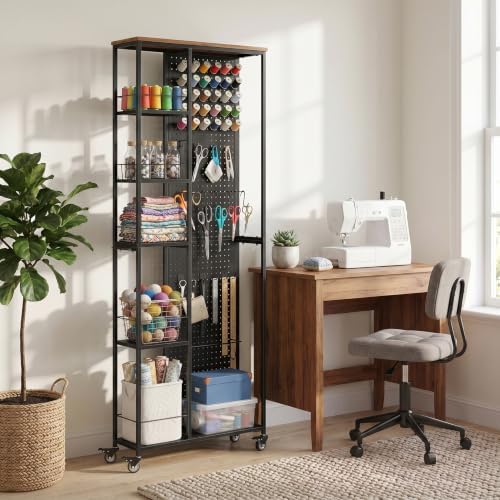 NEWOWNDS Black 68.7" H Craft Storage Cart with 5-Tier Shelves