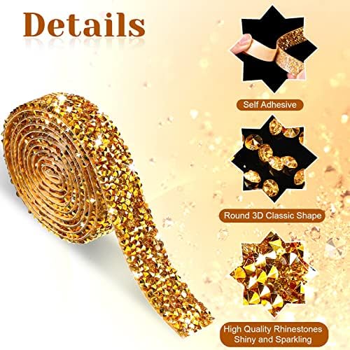 Xinnun 5 Rolls Rhinestone Ribbon,Gold,0.59 Inch,Basic Style