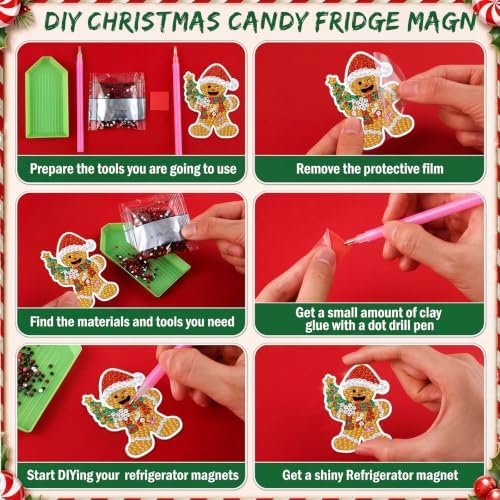 Motipuns 30 Pcs Diamond Magnets,Christmas Gingerbread Man,Light Brown