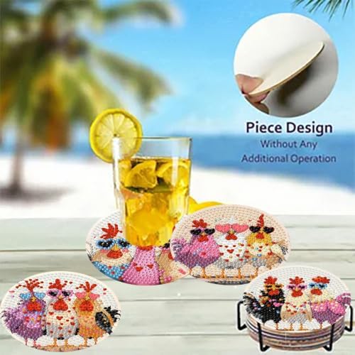 Zythron 8 Pack Diamond Art Coasters,Chicken Diamond Painting Coasters Kits