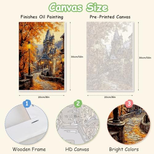 Spandrel Autumn Scenery Framed Paint by Numbers Kit for Adult Castle, Adult Paint by Number Kits on Canvas Landscape, DIY Acrylic Oil Easy Fall Painting by Numbers for Home Wall Decor, 8x12in