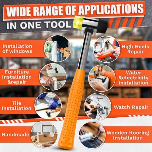 Small Orange Rubber Mallet Hammer 25mm, Double Faced Non Marring Head