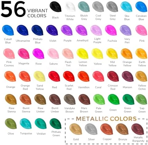 ABEIER Acrylic Paint Set, 56 Colors x 2 oz, Non-Toxic Matte Paint | Rich pigments, smooth blending, waterproof when dry, fade-resistant finish, multi-surface art and craft projects